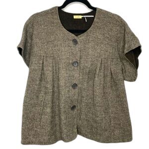 Max Studio Special Edition Brown Houndstooth Wool Blend Overcoat Cape Size M/L